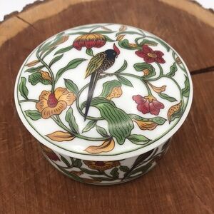 VTG St. Etienne Porcelain Floral Bird Trinket Box Hand Painted‎